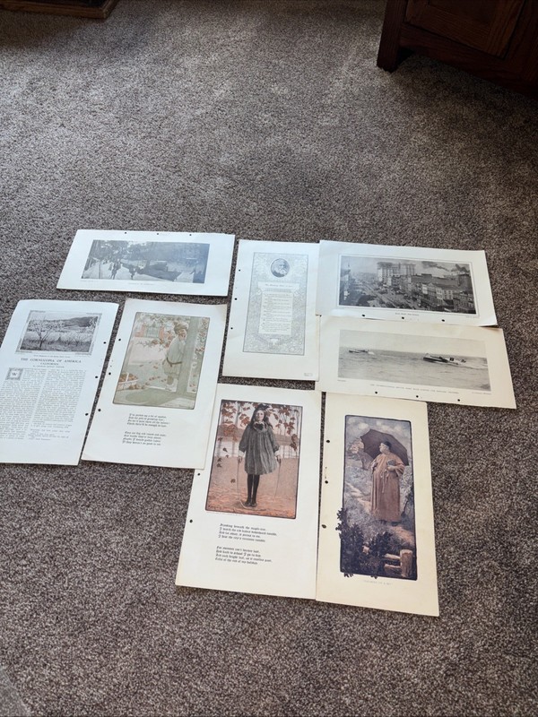 8 Pc Lot Of Vintage Burr McIntosh Monthly Magazine Loose Pages/Prints Feb. 1907 gallery