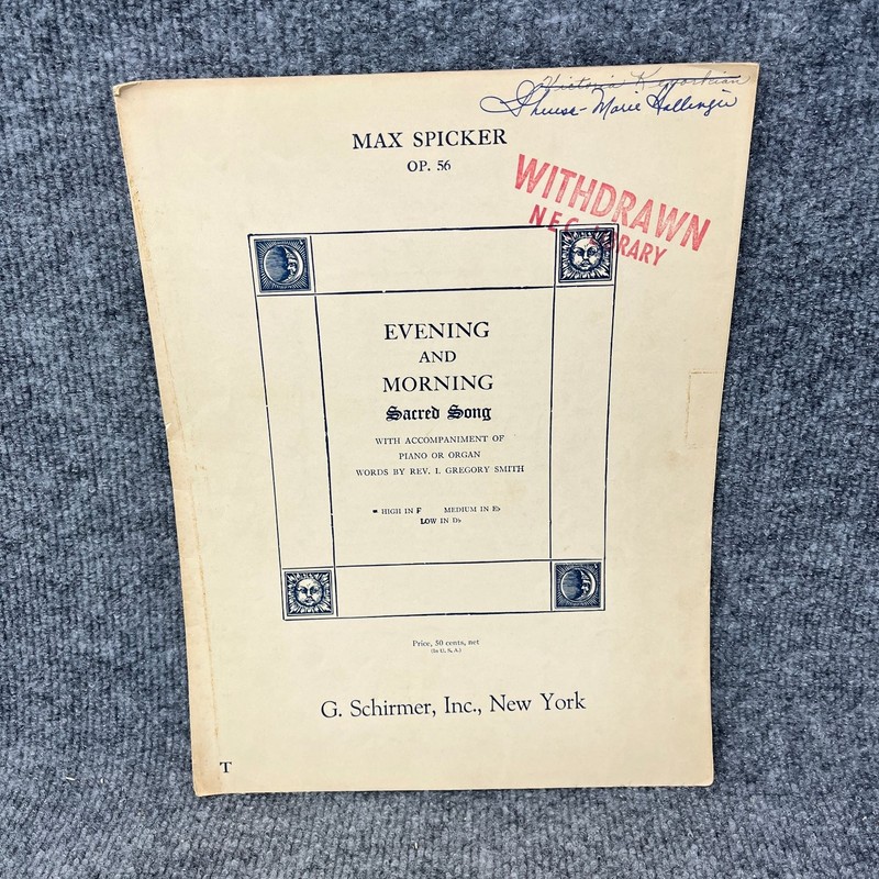 Evening and Morning Sacred Song Max Spicker 1905 Sheet Music Piano Organ G