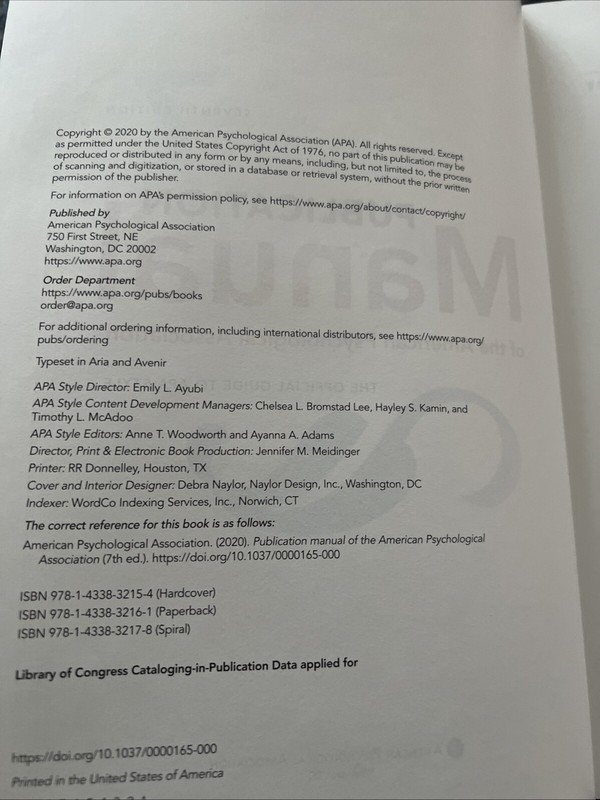 Publication Manual OFFICIAL 7th Edition of the American Psychological HB Book gallery