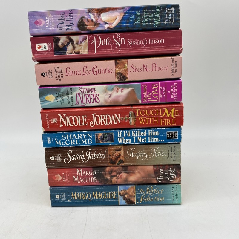Lot of 9 Paperback Romance Novels 8 Authors – List in Description