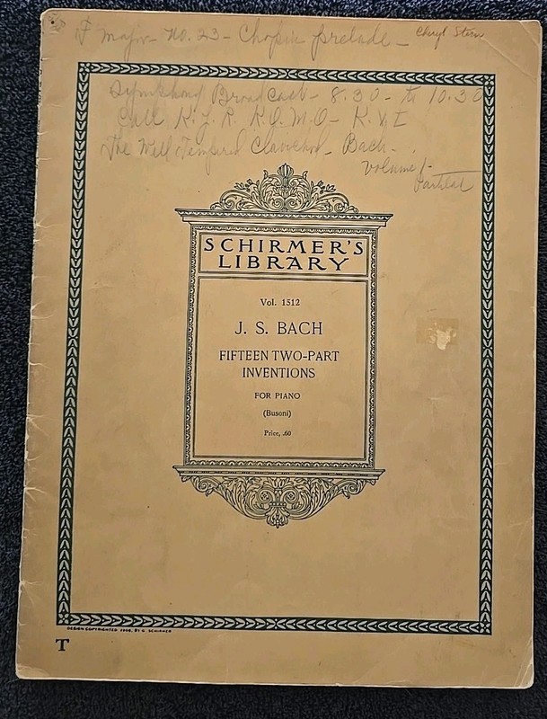 Fifteen Three-Parts Inventions For Piano Bach 1927 Sheet Music Schirmer 1512