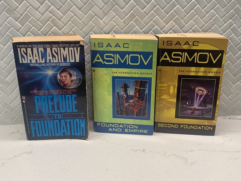 FOUNDATION Novels by Isaac Asimov Lot of 3 mm paperback set + Prelude three PICS