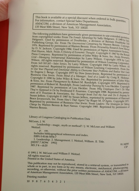Leadership—Magic, Myth, Or Method? McLean Weitzel Amacom HC Business Mgmt 1991 gallery
