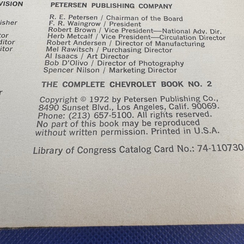 The Complete Chevrolet Book No. 2. 1972 Petersen Publishing 192 Pages Vintage gallery