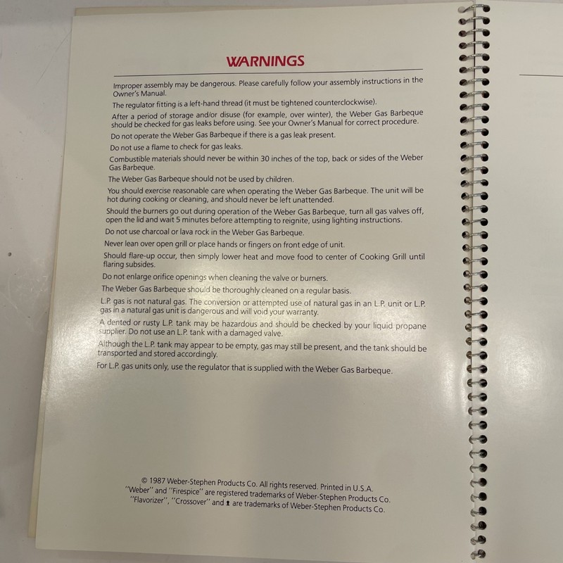 Barbeque The Weber Tradition Genesis XX Spiral Bound Booklet 1987 Weber-Stephen gallery