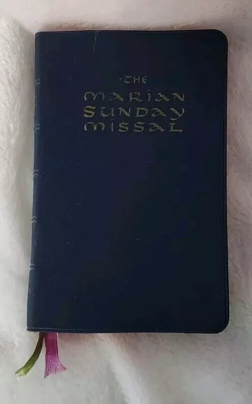 1959 THE MARIAN SUNDAY MISSAL Catholic Regina Press BELGIUM Blue Vinyl Color Art