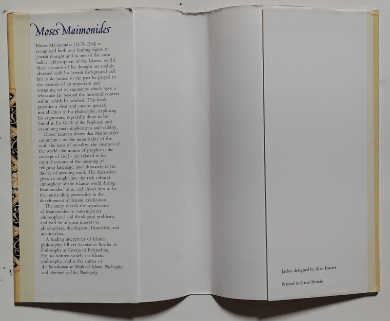 Oliver Leaman - Moses Maimonides - Routledge, London, 1990 - New - 1st Ed. - DJ gallery
