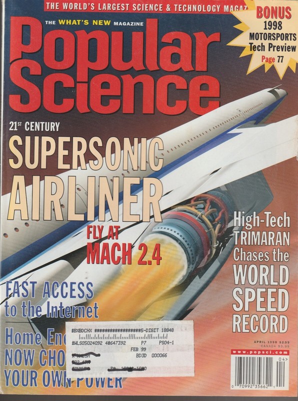Popular Science Magazine April 1998 Supersonic Airliner Autoracing tech review