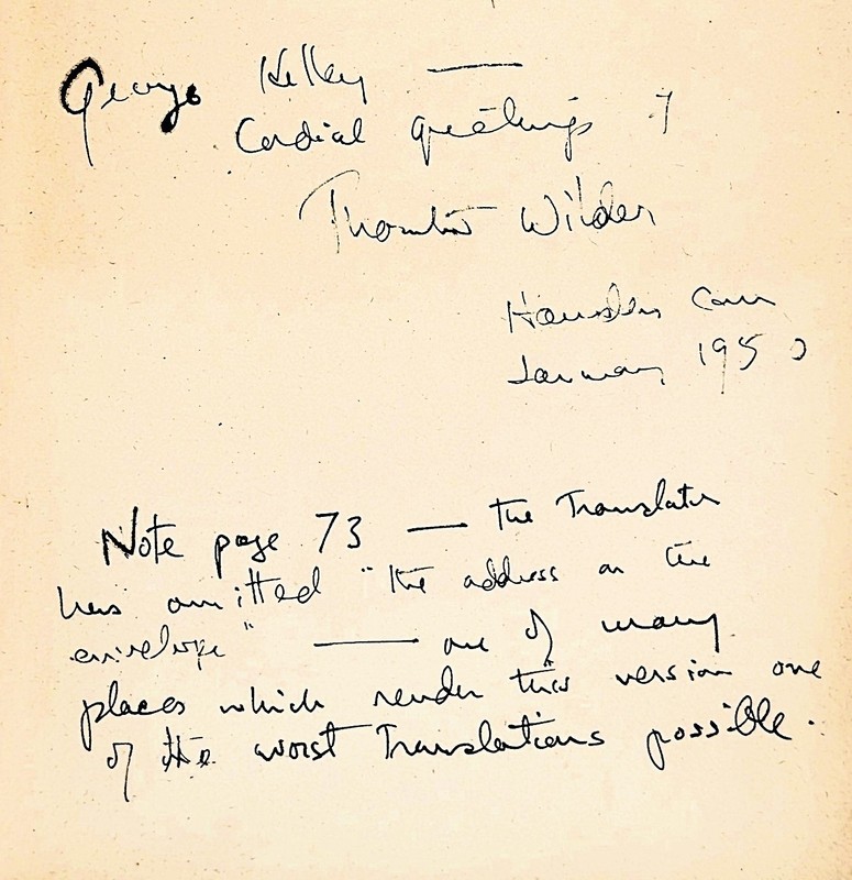 1944 Thornton Wilder SIGNED w/ MEAN INSCRIPTION re: a FEMALE ITALIAN TRANSLATOR gallery