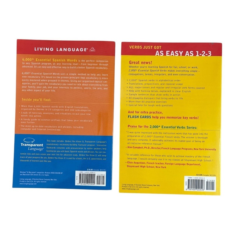 Living Language Spanish 6000 Essential Words & 2000 Essential Verbs Book Set CD gallery