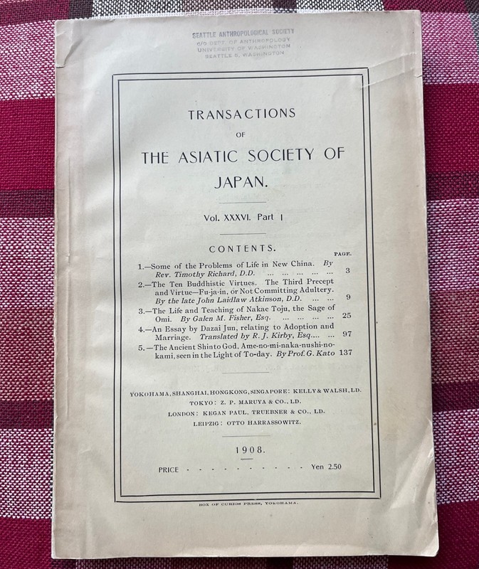 1908 Transactions of the Asiatic Society of Japan – Scarce Original Print