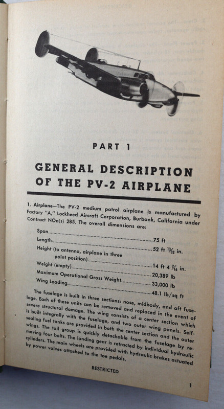 1944 Lockheed PV-2 Plane Captain’s Handbook First Edition Illustrated 182 pages