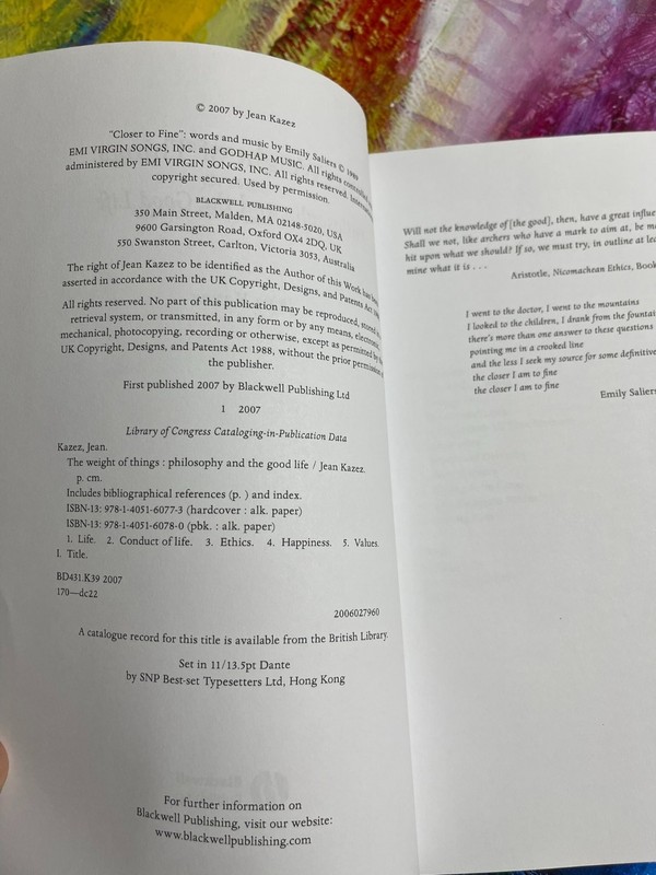 Weight of Things, Jean Kazez 2007 Philosophy Good Life Paperback Blackwell gallery