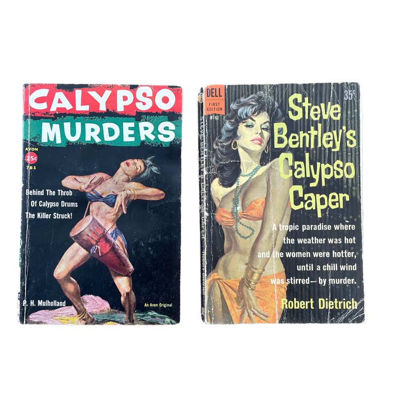 x2 Vintage Pocket 50s Paperbacks Dell Calypso Caper & Avon Calypso Murders