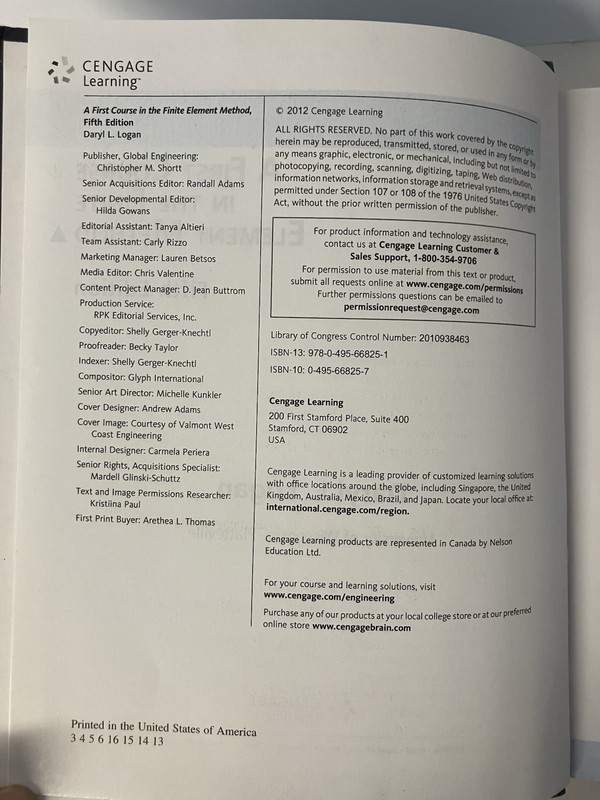 First Course in the Finite Element Method 5th Ed Daryl Logan 2012 HC VERY GOOD gallery
