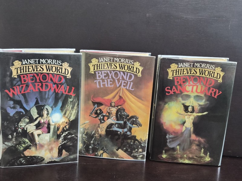 ​​Janet Morris BEYOND TRILOGY 1985 Thieves World Set Sanctuary Baen BCE HCDJ VG+