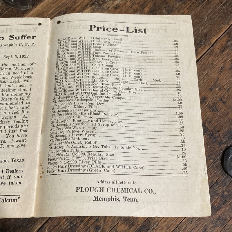 1923 PLOUGH'S BLACK & WHITE ALMANAC BOOKLET OF BEAUTY GROOMING PRODUCTS gallery