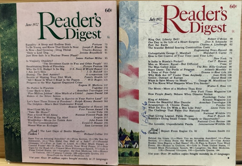 1972 June July READER’S DIGEST MAGAZINE Vintage Retro Timeless Short Stories