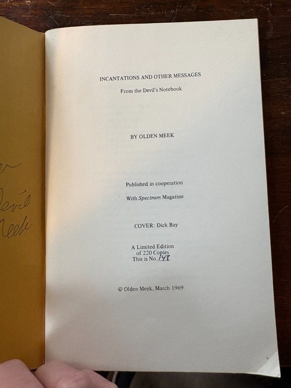 Incantations.... from the Devil's notebook OLDEN MEEK 1969 Signed, occult poetry gallery