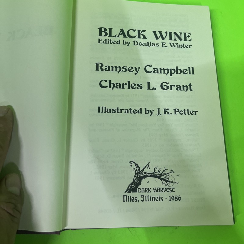 BLACK WINE: Ramsey Campbell, Charles Grant, Douglas Winter. 1986. 1st Ed. Horror gallery