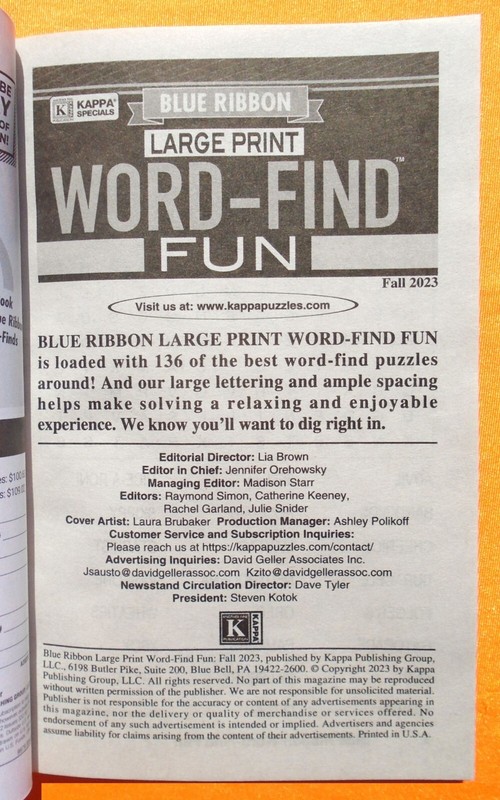 Kappa Word Find Large Print Magazine Fall 2023 136 Puzzles 162 Pages *BRAND NEW* gallery