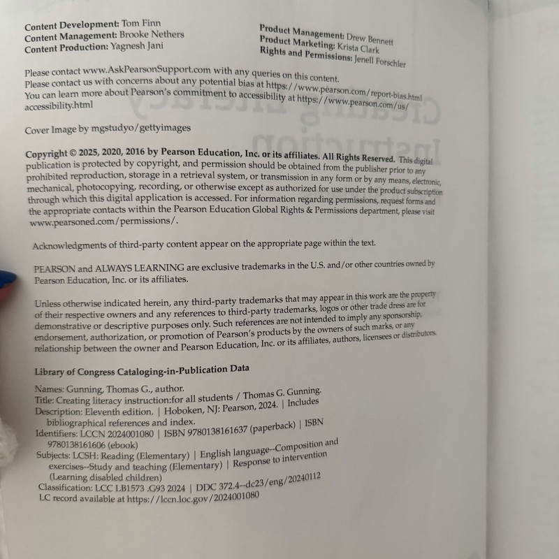 Pearson Creating Literacy Instruction Eleventh Edition Gunning Paperback gallery