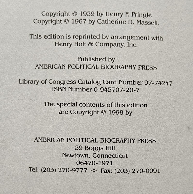 William Howard Taft Life Times Vol. 2 Henry Pringle 1998 Hardcover gallery