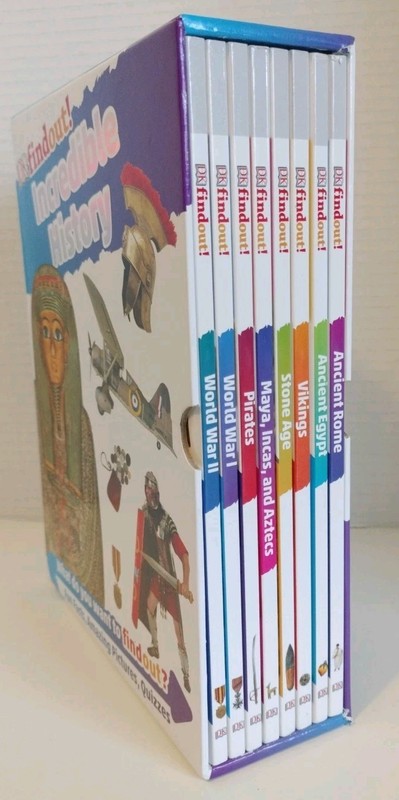 DK findout! Incredible History w 8 Books: Rome, Stone Age, Egypt, WW I-II..