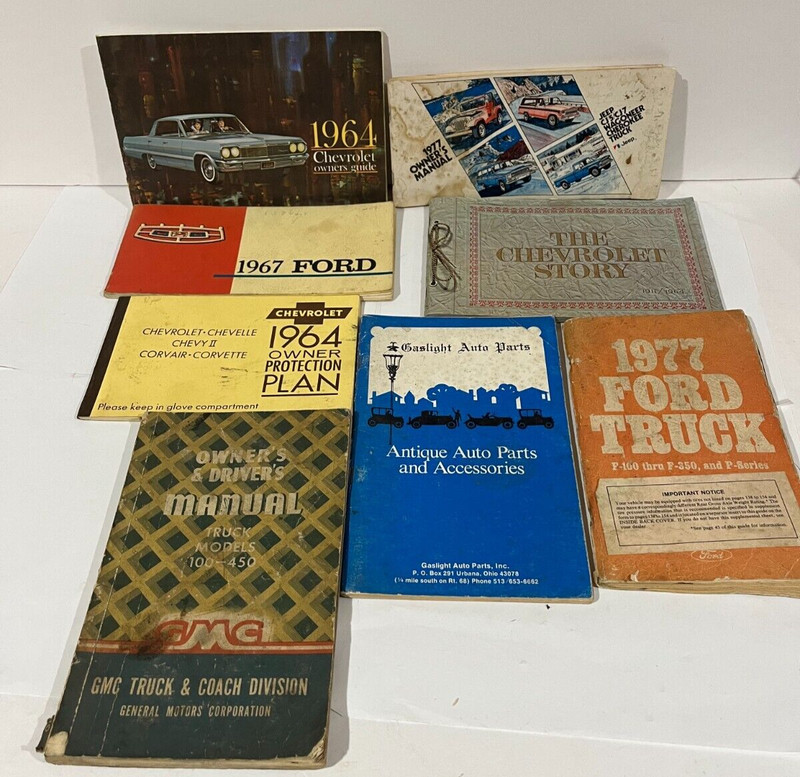 Vintage Auto Manuals Lot of 8: Ford Truck, 1964 Chevrolet, 1977 Jeep