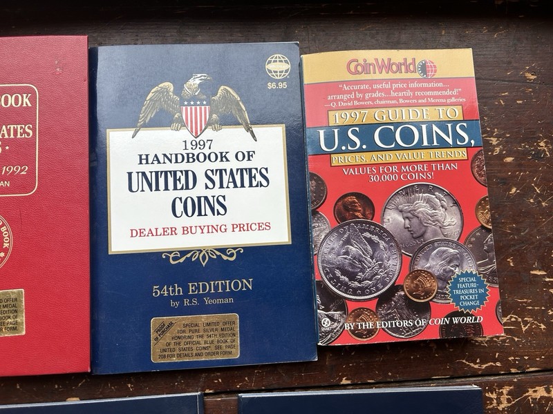 Lot of Yeoman Guide Red Books of U.S Coins 88 92 97 & Three Whitman Coin Folders gallery