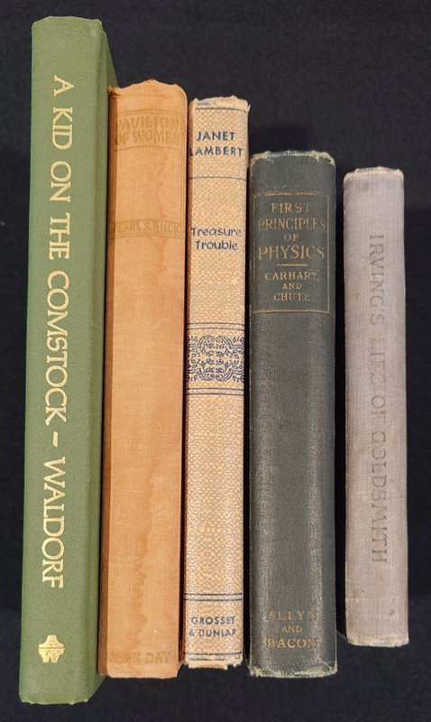 Mixed Lot of 5 Vintage Antique HC Books Staging Green Orange Yellow Black Grey