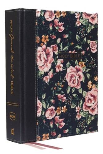 NKJV, Journal the Word Bible, Cloth over Board, Gray Floral, Red Letter E – GOOD