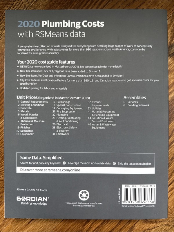 Plumbing Costs with RSMeans Data 2020, Gordian Group Inc., 9781950656158 gallery
