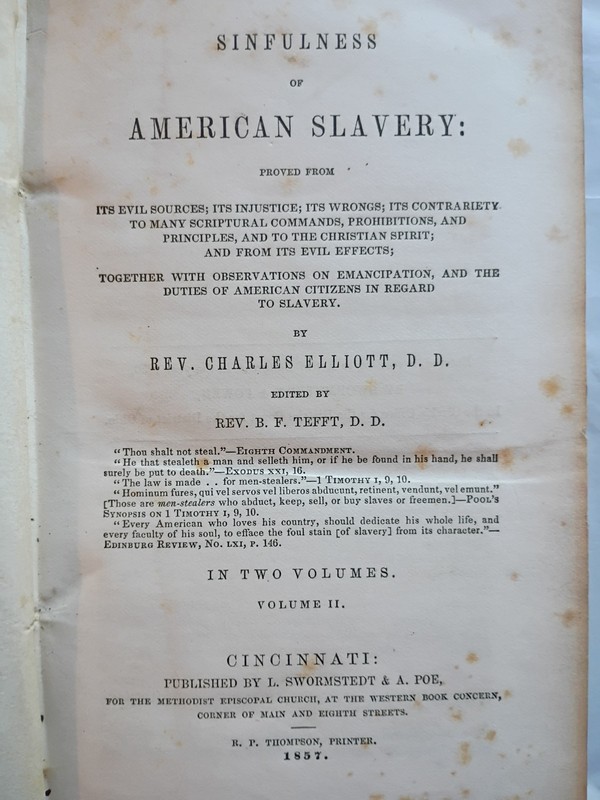 Sinfulness of American Slavery 1857 Rev. Charles Elliot Vol. 11 RARE (673)