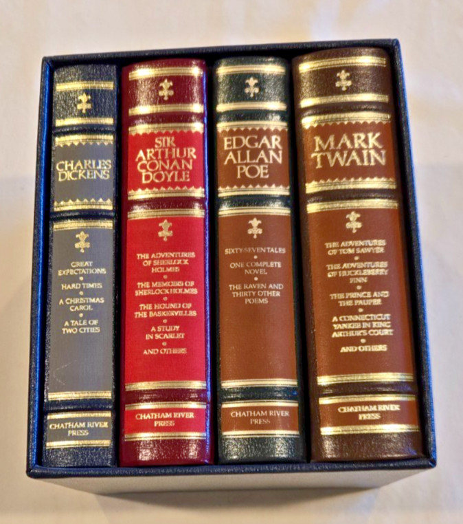 Chatham River Press Leather Bound Classics Set Dickens Poe Twain Conan Doyle /bx