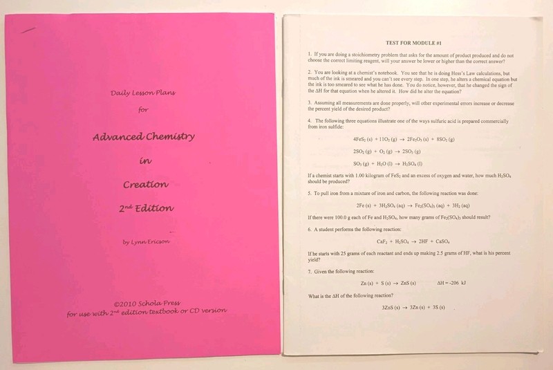 Berean Builders Advanced Chemistry In Creation Lesson Plans Tests Homeschool Set