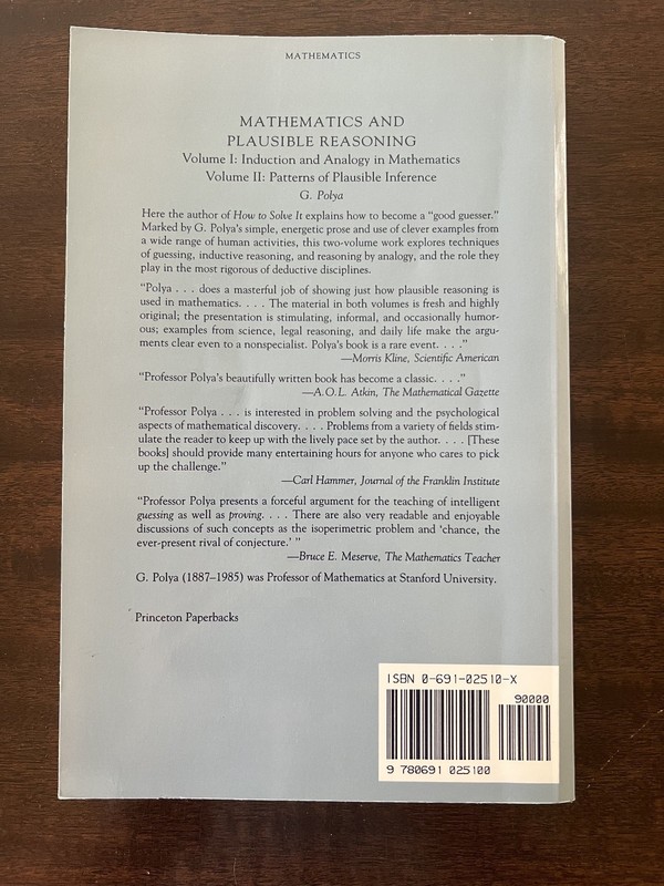 Mathematics & Plausible Reasoning, Polya, GOOD, Paperback, [Vol. 2] gallery
