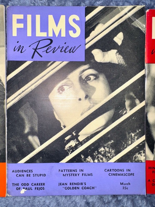 Three 1954 issues, FILMS IN REVIEW magazines articles, pictures, interviews bios gallery