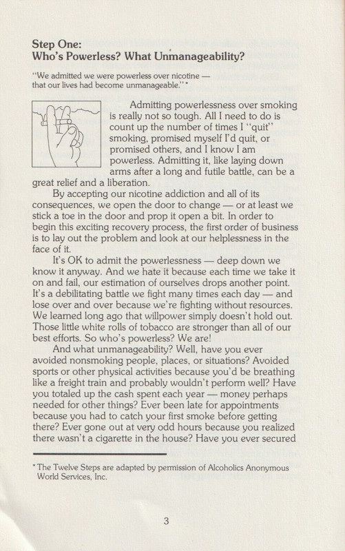 The Twelve Steps for Smokers by Jeanne E., Hazelden, 1984 1st, 16 pages, Good gallery