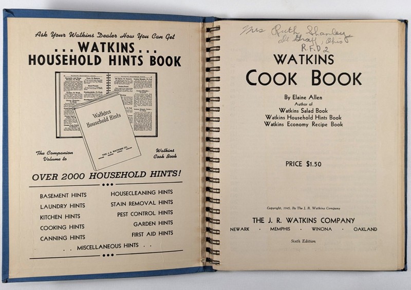 Vintage 1945 Watkins Cook Book Sixth Edition by Elaine Allen J.R. Watkins Co. gallery