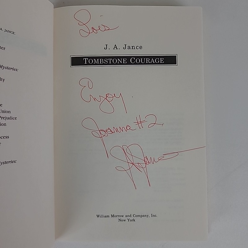 **INSCRIBED COPY** Tombstone Courage by J.A. Jance 1994 First Edition Hardcover gallery
