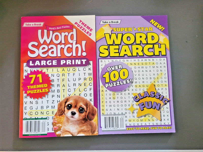 Lot of 2 Word Search Puzzle Books by Take-A-Break – Super*Star & Large Print