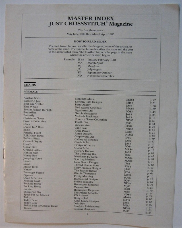 Just CrossStitch Magazine Master Index May-June 1983 to March April 1986
