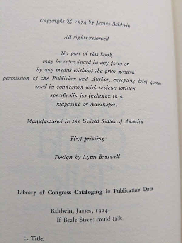 If Beale Street Could Talk - James Baldwin First Edition, The Dial Press 1974 gallery