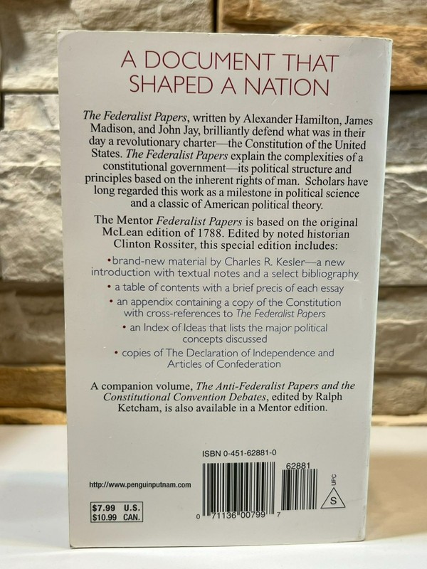 The Federalist Papers by Alexander Hamilton 1999 Paperback Political History gallery