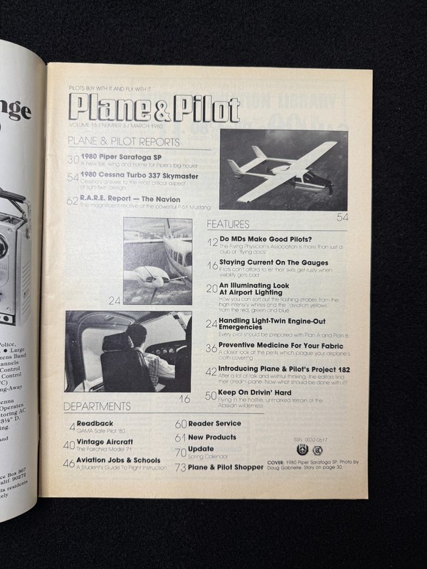 Plane & Pilot Magazine March 1980 Piper Saratoga Cessna Skymaster Navion Vintage gallery