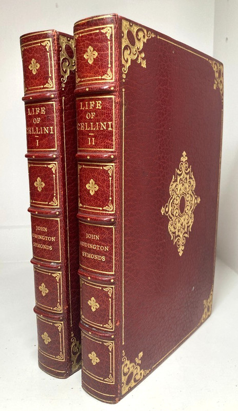 Cellini Life 2 Vol Symonds Full Crimson Morocco Leather Trow Binding