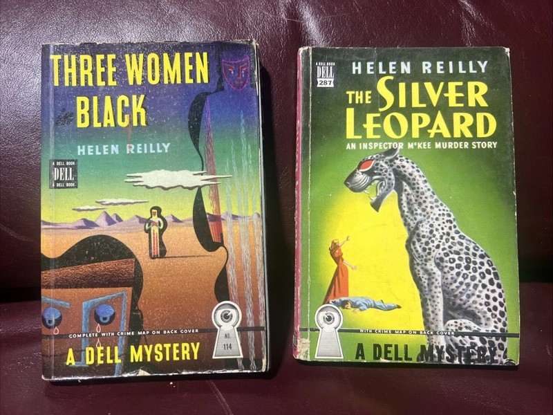 THREE WOMEN IN BLACK & SILVER LEOPARD Helen Reilly Dell Vintage Mystery pb