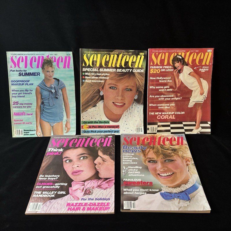 Vintage 1982 Seventeen Magazine Lot 5 Issues May June July Oct Dec Teen Fashion