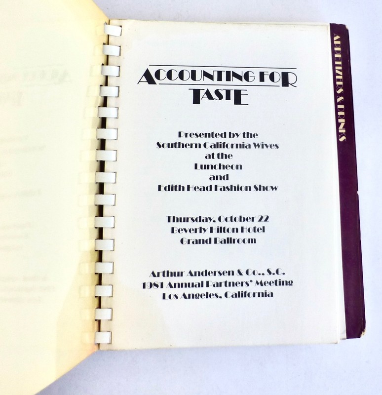 1981 Arthur Andersen Cookbook, w EDITH HEAD fashion show ephemera, rare gallery